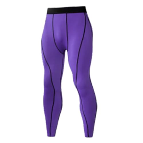 VOSINY Kompressionshose für Herren, sportliche Laufleggings, schnell trocknende Baselayer-Sportunterhose für Basketball (X-Large,Purple) von VOSINY