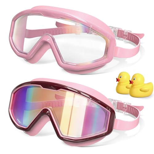 VOSOIR Schwimmbrille für Kinder 3-15 mit Spielzeug-Enten, Anti Fog Anti UV Schwimmbrille für Pool Schwarz-Pink-Pink 2er-Pack von VOSOIR