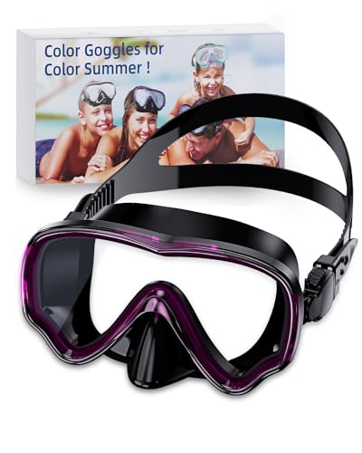 VOSOIR Taucherbrille Erwachsene , 180° Weitwinkel Taucherbrille, Gehärtetem Glas Tauchmaske Erwachsene, Auslaufsichere Schwimmbrille mit Nasenschutz für Schwimmen, Tauchen & Schnorcheln (Rose) von VOSOIR