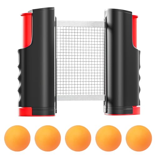 Ausziehbares Tragbares Tischtennisnetz,Tischtennis Netze mit 5 Tischtennisbällen,Table Tennis Net,Tragbar Ping Pong Ersatznetz für Anfänger und Fortgeschrittene,Outdoor & Indoor,Maximale Länge 165 cm von VOSSOT