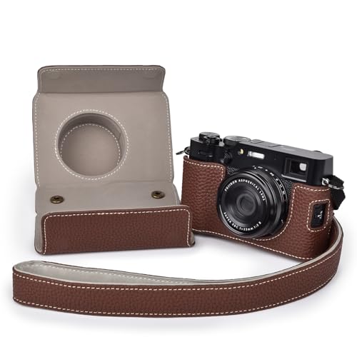 VOVMOEYA X100VI Tasche, Kamera Halbtasche für Fuji X-100VI, Leder Kameratasche kompatibel mit Fujifilm X100VI Digitalkamera mit Kameragurt für X100VI Hülle - Braun von VOVMOEYA