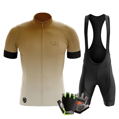 Herren Kurzarm Fahrrad Trikot Set,Rennrad Trikot Herren Set,Herren-Radtrikot Radhosen + Halbfinger Sommer Fahrradhandschuhe (4XL,Typ-12) von VOXCAUTQ