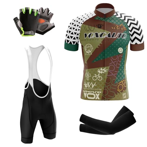 Herren Kurzarm Fahrrad Trikot Set,neu Radtrikot Set Herren Kurzarm Atmungsaktiv Schnell Trocknend Radtrikot+Halbfinger Sommer Fahrradhandschuhe (L,Typ-10) von VOXCAUTQ