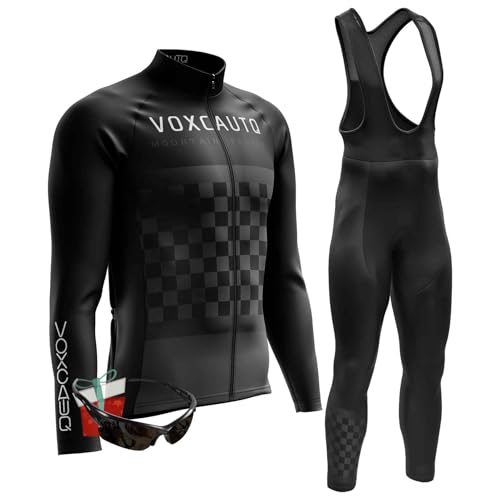 Herren LangarmAnzüge Radtrikot Set, Winter Warm halten with Fleece Langärmliges Fahrradtrikot,Winter Fahrradbekleidung + 9D Gel für Radfahren MTB Outdoor (TypA-5,XL) von VOXCAUTQ