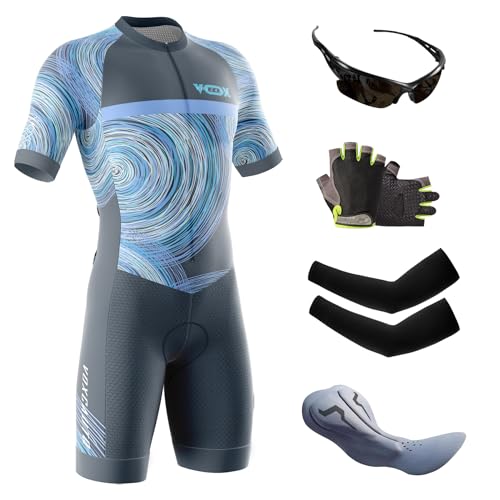 Herren Pro Fahrrad Skinsuit Kurzarm,Triathlon Anzug Herren,Einteiliges Radtrikot,Trisuit Einteiler,Triathlonanzug,3 Taschen für Wettkampf Run,Cycle,Swim,Strumpfhosen (11,S) von VOXCAUTQ