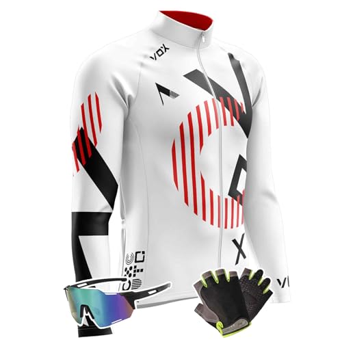 Herren Radsportanzüge mit Thermofleecefutter Langarmtrikot Winter Radtrikot Set, Radfahren Kleidung Langärmeliges Fahrradtrikot Fahrradhose+9D Gel Pad Sitzpolster (Cool T1,4XL) von VOXCAUTQ