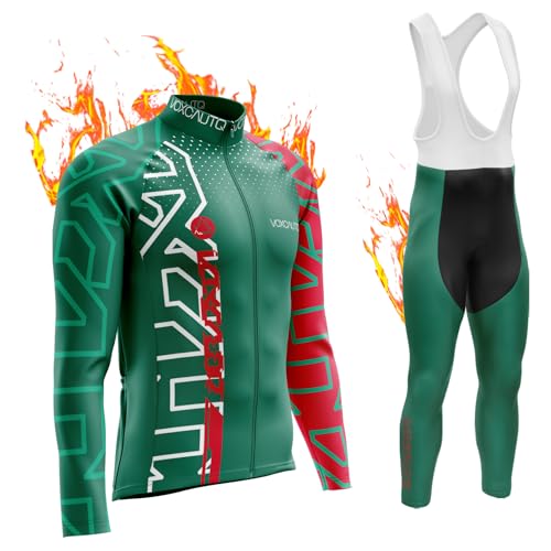 Herren Winter Fahrradtrikot Set,Herren Radsport Set,Winter Radtrikot Set,Thermofleecefutter Langarmtrikot,optimal für Herbst - Winter+Gel Pad9D Sitzpolster (1,M) von VOXCAUTQ