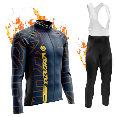 Herren Winter Fahrradtrikot Set,Herren Radsport Set,Winter Radtrikot Set,Thermofleecefutter Langarmtrikot,optimal für Herbst - Winter+Gel Pad9D Sitzpolster (7,M) von VOXCAUTQ