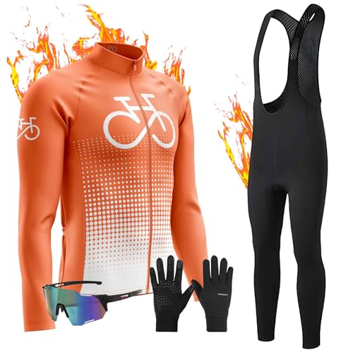 Herren Winter Fahrradtrikot Set,Herren Radsport Set,Winter Radtrikot Set,Thermofleecefutter Langarmtrikot,optimal für Herbst - Winter mit Gel Pad 9D Sitzpolster (10,XXS) von VOXCAUTQ