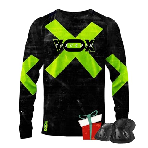 Jersey Herren Mountainbike Motocross Jersey Langarm MTB T-Shirt,Shirt Downhill Fahrrad Jersey Schnelltrocknend+Professionelle Ellenbogenschoner (12,3XL) von VOXCAUTQ