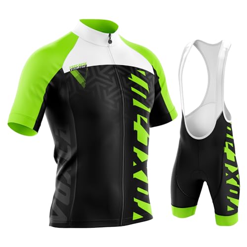 Rennrad Trikot Herren Set,Atmungsaktiv Und Schnelltrocknend Herren-Radtrikot Radhosen Für Männer Mit 9D-Gel-Pad (Green,5XL) von VOXCAUTQ