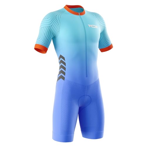 Triathlon Anzug Herren,Trisuit Einteiler,Einteiliges Radtrikot,Gepolstert einteilig Trisuit Bike Short Trisuit Einteiler für Wettkampf,Herren Fahrrad Skinsuit (Typ-3,XXL) von VOXCAUTQ