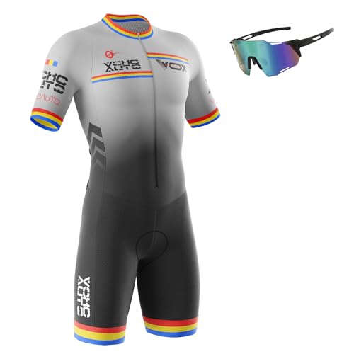 Triathlon Anzug Herren,Trisuit Einteiler,Herren Fahrrad Skinsuit,Einteiliges Radtrikot,Gepolstert einteilig Trisuit Bike Short Trisuit Einteiler für Wettkampf (1,L) von VOXCAUTQ