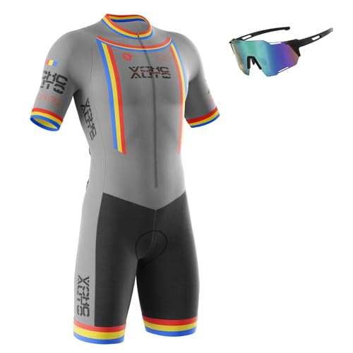 Triathlon Anzug Herren,Trisuit Einteiler,Herren Fahrrad Skinsuit,Einteiliges Radtrikot,Gepolstert einteilig Trisuit Bike Short Trisuit Einteiler für Wettkampf (10,2XL) von VOXCAUTQ