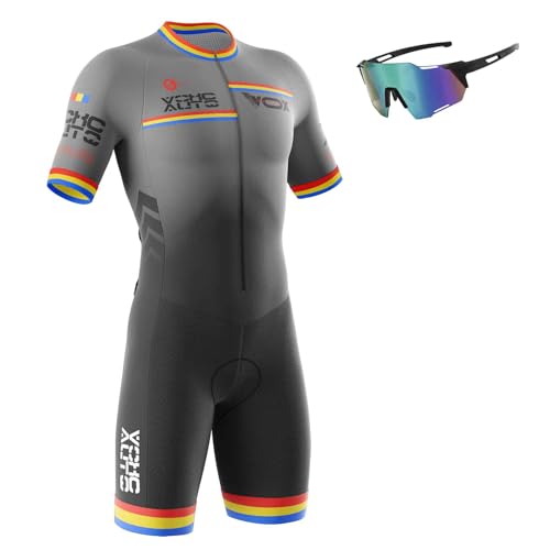 Triathlon Anzug Herren,Trisuit Einteiler,Herren Fahrrad Skinsuit,Einteiliges Radtrikot,Gepolstert einteilig Trisuit Bike Short Trisuit Einteiler für Wettkampf (2,2XL) von VOXCAUTQ