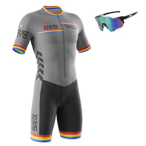 Triathlon Anzug Herren,Trisuit Einteiler,Herren Fahrrad Skinsuit,Einteiliges Radtrikot,Gepolstert einteilig Trisuit Bike Short Trisuit Einteiler für Wettkampf (4,3XL) von VOXCAUTQ