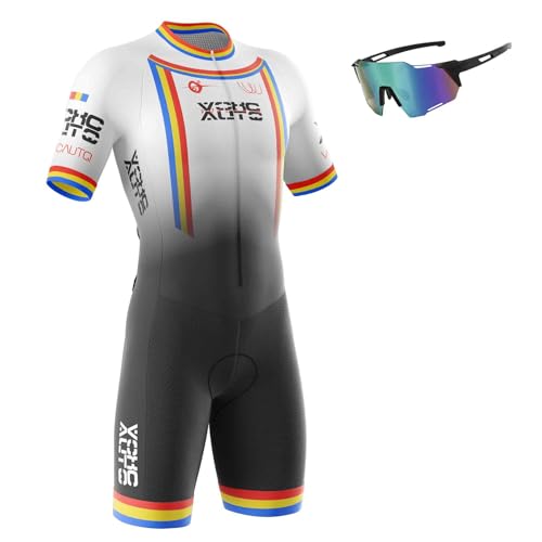 Triathlon Anzug Herren,Trisuit Einteiler,Herren Fahrrad Skinsuit,Einteiliges Radtrikot,Gepolstert einteilig Trisuit Bike Short Trisuit Einteiler für Wettkampf (9,S) von VOXCAUTQ