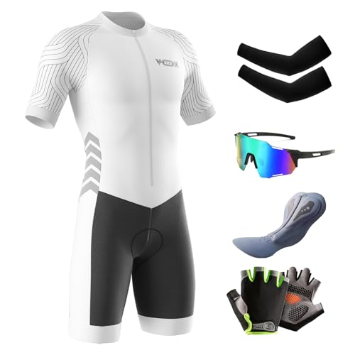 Triathlon Anzug Herren Herren Radsportanzug, Herren Fahrrad Skinsuit, Triathlon Anzug Herren Prämium Triathlon + Polarisiert Fahrradbrille (Typ-11,M) von VOXCAUTQ