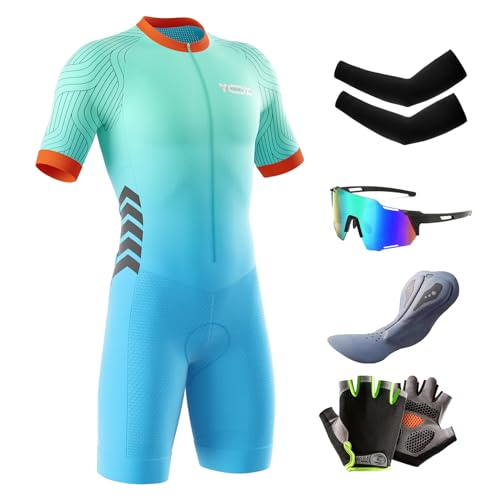 Triathlon Anzug Herren Herren Radsportanzug, Herren Fahrrad Skinsuit, Triathlon Anzug Herren Prämium Triathlon + Polarisiert Fahrradbrille (Typ-4,L) von VOXCAUTQ