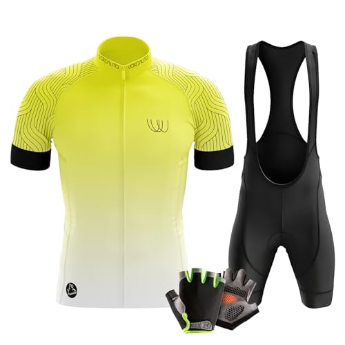 VOXCAUTQ Herren Kurzarm Fahrrad Trikot Set,Rennrad Trikot Herren Set,Herren-Radtrikot Radhosen + Halbfinger Sommer Fahrradhandschuhe (M,Typ-10) von VOXCAUTQ