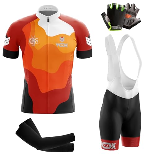 VOXCAUTQ Herren Kurzarm Fahrrad Trikot Set,neu Radtrikot Set Herren Kurzarm Atmungsaktiv Schnell Trocknend Radtrikot+Halbfinger Sommer Fahrradhandschuhe (XXL,Typ-1) von VOXCAUTQ