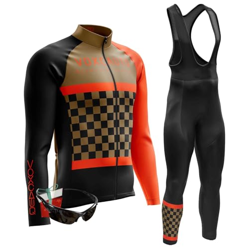 VOXCAUTQ Herren LangarmAnzüge Radtrikot Set, Winter Warm halten with Fleece Langärmliges Fahrradtrikot,Winter Fahrradbekleidung + 9D Gel für Radfahren MTB outdoor (TypA-6,XXL) von VOXCAUTQ