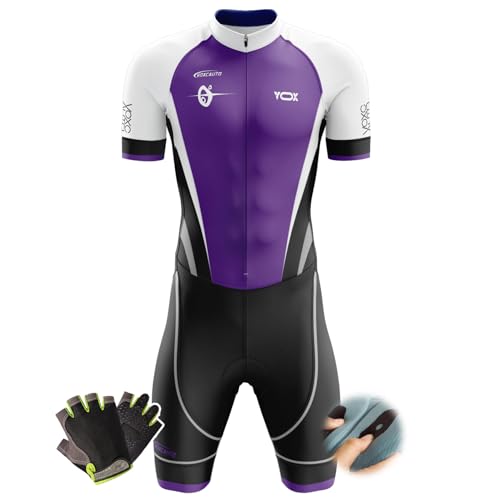 Herren Pro Fahrrad Skinsuit Kurzarm,Triathlon Anzug Herren,Einteiliges Radtrikot,Trisuit Einteiler,Triathlonanzug,3Taschen für Wettkampf Run, Cycle... (9,3XL) von VOXCAUTQ