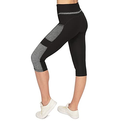 VS Capri Sport Leggings mit Handytasche - 3 Seitentaschen 3/4 Leggins für Handy, Schlüssel, Kreditkarte und Co. Fitness Sport Tights Schwarz Muster Yoga Hose Sporthose Jogging High Waist. Grey-L von VS VARIOSPORTS