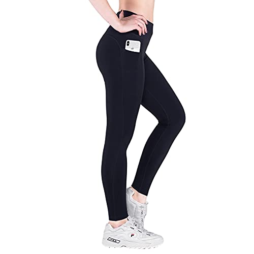 VS Nachhaltige Yoga Leggings Damen lang mit Tasche, Blickdicht Sport Leggins Kompression High Waist hoeh Taille Handytasche, Laufen, Jogginghose hoher Bund bauchweg Recycling-Schwarz-M von VS VARIOSPORTS