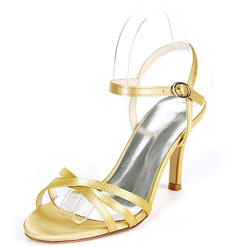 VSKXFDDB Damen Sandalen mit Runden Zehen, Pailletten und Schnürung, Hochabsatz, Offene Zehen, für Elegante Hochzeiten, lässige Sommerkleidung von VSKXFDDB