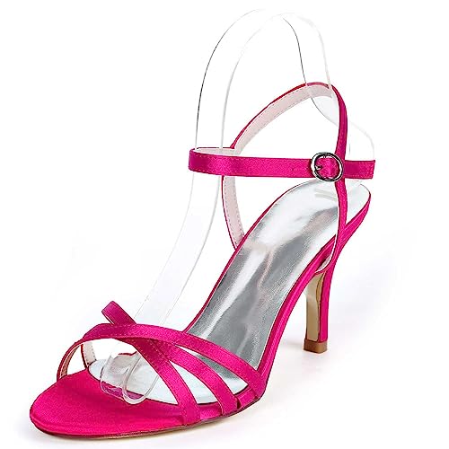 VSKXFDDB Damen Sandalen mit Runden Zehen, Pailletten und Schnürung, Hochabsatz, Offene Zehen, für Elegante Hochzeiten, lässige Sommerkleidung von VSKXFDDB