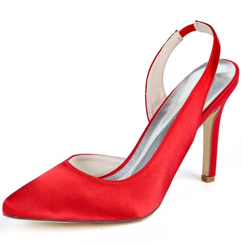 VSKXFDDB Hochzeits- und Abendkleiderschuhe für Frauen - Satin Pumps mit Spitzeschuh und niedrigen Kittenheels für Gala, Prom und Hochzeitsanlässe von VSKXFDDB