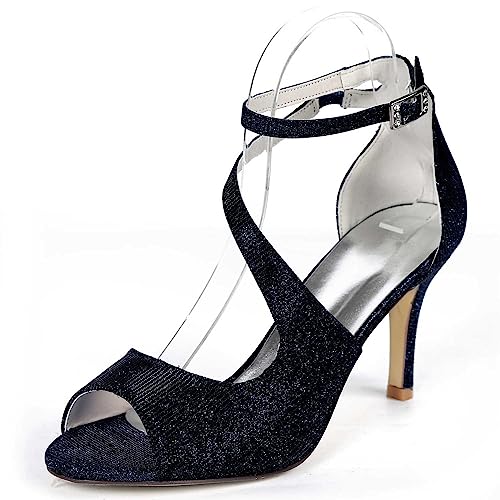 VSKXFDDB Hochzeitsabsatz-Schuhe mit Offener Zeh, Hochzeitsschuhe für Braut, Hochabsatz, Strasssteine, Brautschuhe mit Pailletten und Schnürung von VSKXFDDB