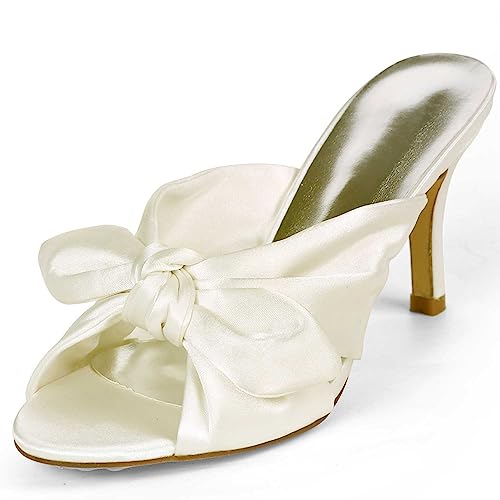 VSKXFDDB Hochzeitssandalen aus Satin mit offenem Zeh, Schnürung, Mary Jane-Design und niedrigen Absätzen für Damen, Brautschuhe und Hochzeitskleiderschuhe von VSKXFDDB