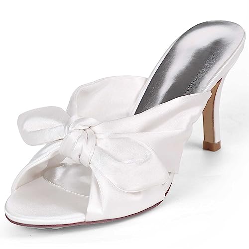 VSKXFDDB Hochzeitssandalen aus Satin mit offenem Zeh, Schnürung, Mary Jane-Design und niedrigen Absätzen für Damen, Brautschuhe und Hochzeitskleiderschuhe von VSKXFDDB