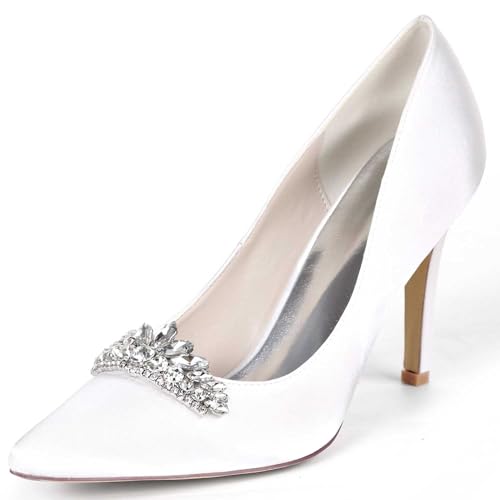 VSKXFDDB Hochzeitsschuhe für Frauen - Satin Pumps mit Spitzeschuh und niedrigen Kittenheels für Abend, Gala und Hochzeitsanlässe von VSKXFDDB