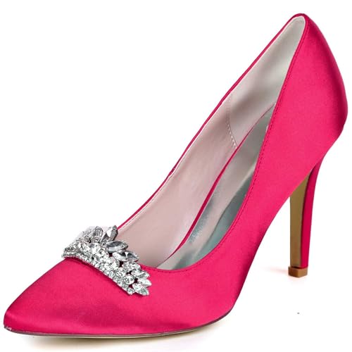 VSKXFDDB Hochzeitsschuhe für Frauen - Satin Pumps mit Spitzeschuh und niedrigen Kittenheels für Abend, Gala und Hochzeitsanlässe von VSKXFDDB