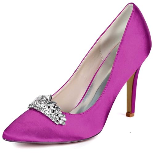 VSKXFDDB Hochzeitsschuhe für Frauen - Satin Pumps mit Spitzeschuh und niedrigen Kittenheels für Abend, Gala und Hochzeitsanlässe von VSKXFDDB