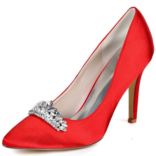 VSKXFDDB Hochzeitsschuhe für Frauen - Satin Pumps mit Spitzeschuh und niedrigen Kittenheels für Abend, Gala und Hochzeitsanlässe von VSKXFDDB