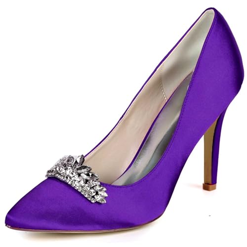 VSKXFDDB Hochzeitsschuhe für Frauen - Satin Pumps mit Spitzeschuh und niedrigen Kittenheels für Abend, Gala und Hochzeitsanlässe von VSKXFDDB