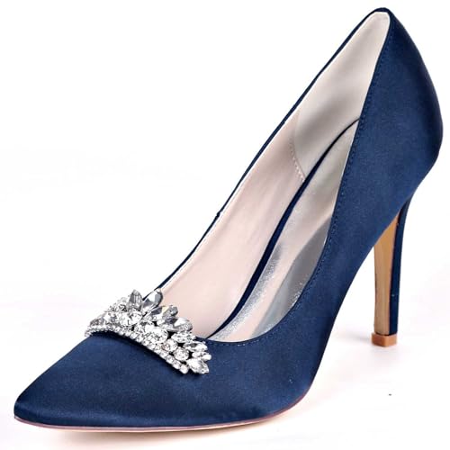 VSKXFDDB Hochzeitsschuhe für Frauen - Satin Pumps mit Spitzeschuh und niedrigen Kittenheels für Abend, Gala und Hochzeitsanlässe von VSKXFDDB