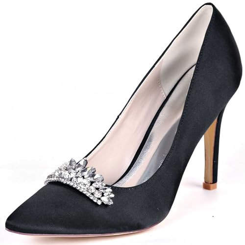 VSKXFDDB Hochzeitsschuhe für Frauen - Satin Pumps mit Spitzeschuh und niedrigen Kittenheels für Abend, Gala und Hochzeitsanlässe von VSKXFDDB