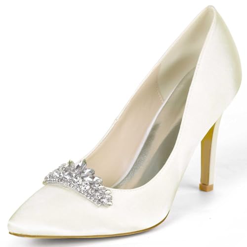 VSKXFDDB Hochzeitsschuhe für Frauen - Satin Pumps mit Spitzeschuh und niedrigen Kittenheels für Abend, Gala und Hochzeitsanlässe von VSKXFDDB