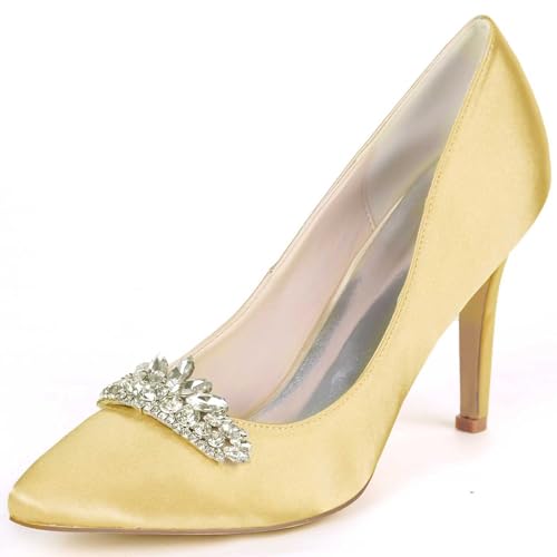 VSKXFDDB Hochzeitsschuhe für Frauen - Satin Pumps mit Spitzeschuh und niedrigen Kittenheels für Abend, Gala und Hochzeitsanlässe von VSKXFDDB