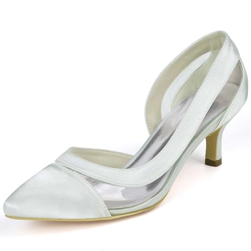 VSKXFDDB Hochzeitsschuhe für Frauen - Satin Pumps mit mittleren Kittenheels, geschlossene Zehen, Hochzeits- und Brautkleiderschuhe von VSKXFDDB