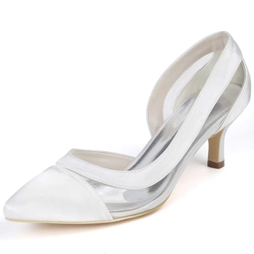 VSKXFDDB Hochzeitsschuhe für Frauen - Satin Pumps mit mittleren Kittenheels, geschlossene Zehen, Hochzeits- und Brautkleiderschuhe von VSKXFDDB