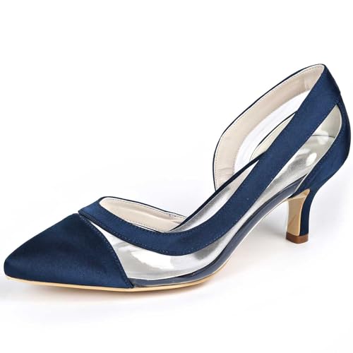 VSKXFDDB Hochzeitsschuhe für Frauen - Satin Pumps mit mittleren Kittenheels, geschlossene Zehen, Hochzeits- und Brautkleiderschuhe von VSKXFDDB