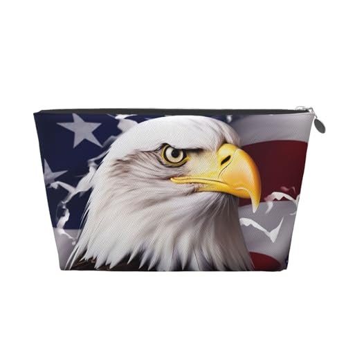 VTCTOASY Make-up-Tasche für Damen, Amerika-Flagge, Weißkopfseeadler, Reise-Kosmetiktasche, großes Fassungsvermögen, tragbar, Make-up-Organizer, Taschen, PU-Leder, wasserdicht, Kulturbeutel, niedlich, von VTCTOASY