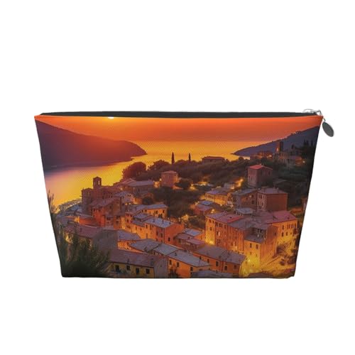 VTCTOASY Make-up-Tasche für Damen, italienischer Sonnenuntergang, Reise-Kosmetiktasche, großes Fassungsvermögen, tragbare Make-up-Organizer-Tasche, PU-Leder, wasserdicht, Kulturbeutel, niedlich, von VTCTOASY