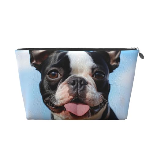 VTCTOASY Make-up-Tasche für Damen, schöner Boston Terrier, Reise-Kosmetiktasche, großes Fassungsvermögen, tragbare Make-up-Organizer-Tasche, PU-Leder, wasserdicht, Kulturbeutel, niedlich, ästhetischer von VTCTOASY